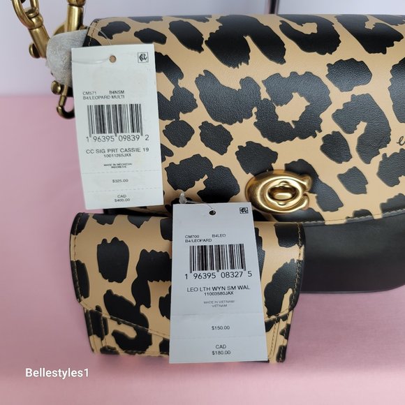 COACH Cassie 19 Smooth Leather Leopard Print Bag & Matching Wyn Small Wallet SET - Picture 16 of 16